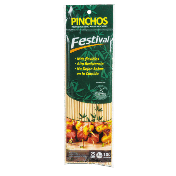 PINCHOS PARA BROCHETAS BAMBU 25CM FESTIVAL 100DISPX100UND